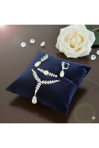 925 Ayar Papatya Silver Gerçek Kültür İncisi Set.rose.gold.rodaj Gümüş
