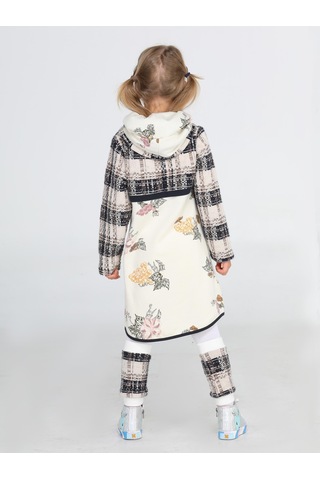 Ekose Baskılı Hoodie Kız Elbise + Tozluk Takım-gri Gri