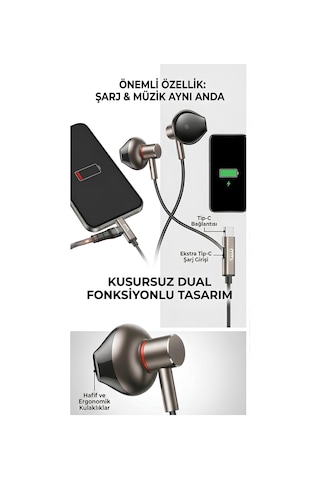 Type-c Mıknatıslı Stereo Kulaklık Şarj Girişli Tak Çalıştır Oyuncu - Yüksek Ses Kalitesi Mt255 00