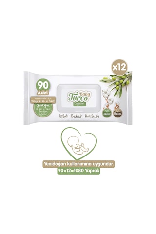Baby Turco Doğadan Yenidoğan Islak Bebek Havlusu 12 X 90 Yaprak