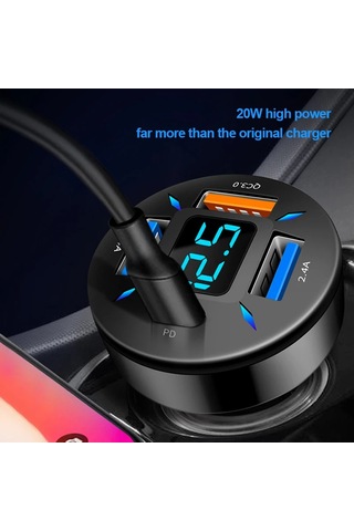 66w Araç Şarj Hızlı Şarj Çakmak Adaptörü 4-port Usb A + Usb C Hızlı Şarj Qc Pd 1pc Qc Pd 1pc