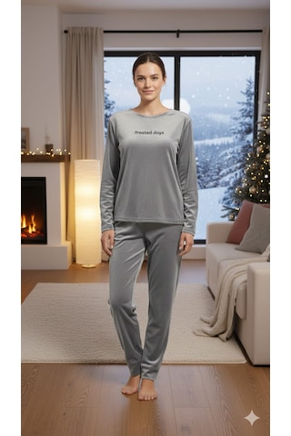 Mihra Kadife Pijama Takımı Gri