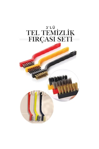3'lü Mutfak Temizlik Tel Fırçası Seti Yağ Kir Pas Sökücü Kireç Izgara Fırın Ocak Lavabo Temizleme Mini Çelik Bakır Pirinç Naylon Tel Fırça Seti Tezgah Derz Aspiratör Izgara Demir Paslanmaz Temizleyici