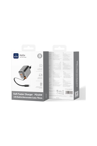 Wiwu Wi-g021 Helix Serisi Gan Teknolojili Usb-a To Type-c Pd 45w Type-c Kablolu Şarj Seti Siyah