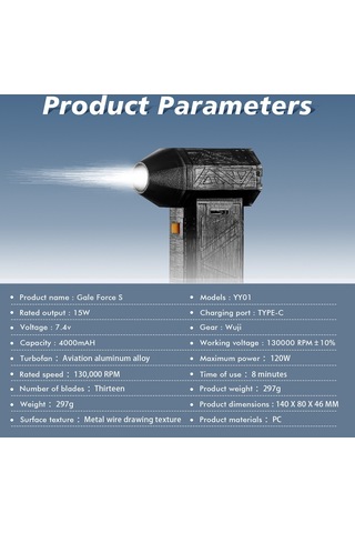 Hallow Y28585b-2 Güçlü Jet Kuru Üfleyici 130000 Rpm Fan