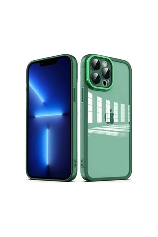 Apple Uyumlu iPhone 12 Pro Max Kılıf Kamera Korumalı Transparan Zore Post Kapak Koyu Yeşil
