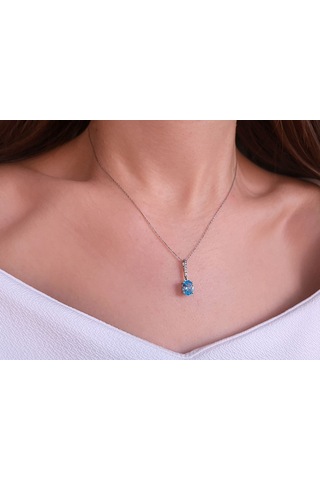 Sirius Pırlanta ve Oval Mavi Topaz Taşlı Kolye 0817P0013