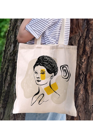 Bk Gift Modern Art Tasarımlı Kanvas Bez Çanta, Baskılı Omuz Çantası, Alışveriş Çantası, Plaj Çantası, Arkadaşa Hediye-17 Sarı