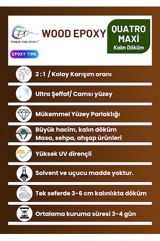 6 Kg Wood Epoxy Quatro Maxi/ Kalın Döküm Şeffaf Epoksi Reçine Seh