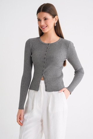 Hiccup Mixray Düğmeli Slim Fit Yivli Örgü Hırka Koyu Gri
