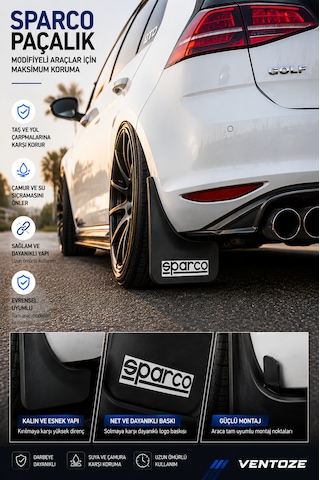 Sparco Universal Esnek Arka Paçalık Seti 2li Çamurluk Tozluğu 2 Adet Siyah Renk