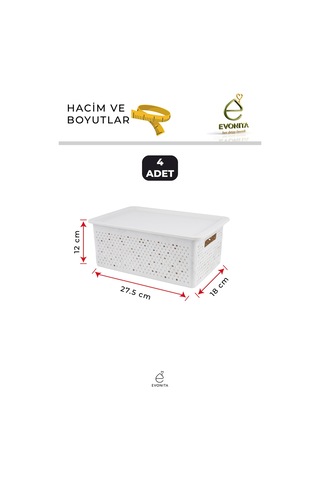 4lü Kapaklı Saklama Kutusu 4 Lt Çok Amaçlı Organizer Banyo Mutfak Dolap Düzenleyici Renkli