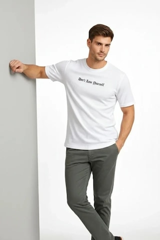Vexor Erkek Wafıl Kumaş Tişört Regular Kalıp Bisiklet Yaka Baskılı Günlük Basic T-shirt - Beyaz