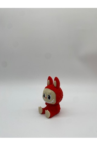 Oturan Dekoratif Labubu Figürü, 3d Baskı, Kırmızı