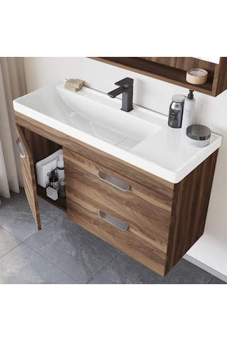Orka Nova Iskoç Ceviz Banyo Dolabı Takımı 100 Cm Ceviz