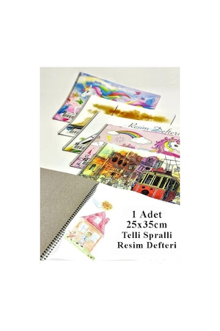 Resim Defteri 15 Yaprak 25x35 Cm 1 Adet Spiralli Orta Boy Telli Resim Defteri Karton Kapak 110 Gr Öğrenci Okul