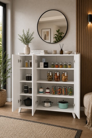 Renazzo %100 Mdf 3 Kapaklı Çok Amaçlı Dolap Mutfak Dolabı Banyo Beyaz
