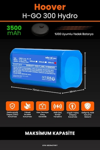 Hoover Uyumlu H-Go 300 Hydro 3500mAh Robot Süpürge Bataryası