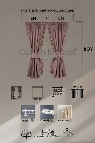 Poli Perde Çift Kanat Dikey Fırfırlı Kahve Rengi