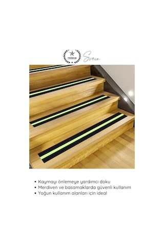Bant 5 Adet Fosforlu Kaydırmaz Merdiven Bandı 5 Cm X 3 M Fotolümenli Yeşil Zemin Güvenlik Basamak