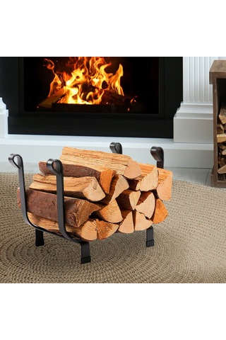 Ferforje Odunluk Metal Şömine Yanı Odunluk Modeli Siyah