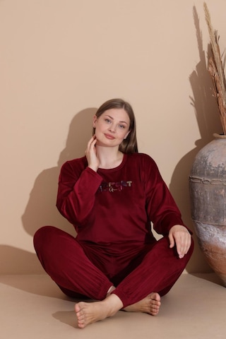 Boyraz Kadın Kışlık Fransız Kadife Büyük Beden Bisiklet Yaka Uzun Kol Pijama Takımı 03148 - 1 Adet Bordo