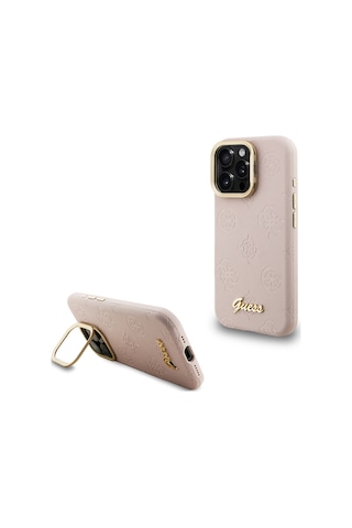 Apple Uyumlu iPhone 16 Pro Max Kılıf Guess Lisanslı M safe Şarj Özellikli Kamera Standlı Peony Kapak Pembe