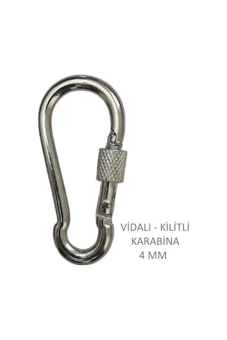 Galvanizli Vidalı Kilitli Karabina, 4 Mm, Askı, Çengel, Kanca, Anahtarlık 4 Adet