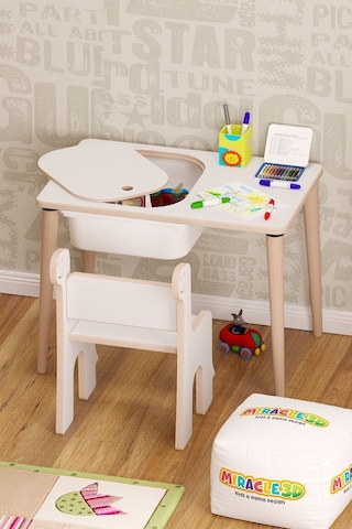 Miracle 3d Çocuk Oyun Etkinlik Çalışma Masası Ve Sandalye Aktivite Masası Beyaz