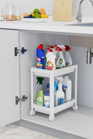 Minihome 2 Katlı Tekerlekli Düzenleyici Raf, Banyo Dolabı, Mutfak Tezgah Ve Evye Altı Genel