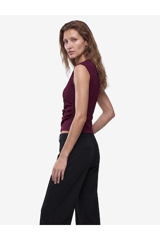 Koton Krep Scuba Slim Fit Drape Detaylı Kolsuz Bisiklet Yaka Bluz Bordo 7wak10037ek