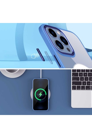 Apple Uyumlu iPhone 13 Pro Kılıf Magsafe Şeffaf Arka Yüz Kamera Yükseltili Silikon Ogaa Pembe Açık