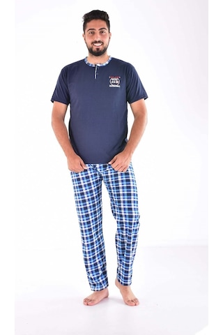 Pemilo 31104 - 1 2105 Ekose Desenli Kısa Kol Erkek Pijama Takımı Lacivert