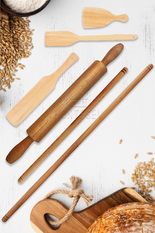 Zambak Serisi Ahşap Hamur Açma Oklavası Merdanesi Börek Seti 6 Lı