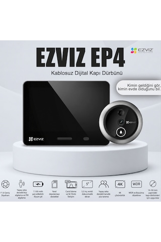 Ep4 4k Akıllı Görüntülü Kapı Dürbünü 5.5'' Dokunmatik Ekran Yüz Tanıma Aı İnsan Algılama Pır Çift Yö