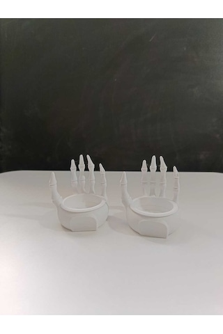 2 Li Beyaz El Figürlü Dekoratif Mumluk Seti Modern Tasarım Beyaz