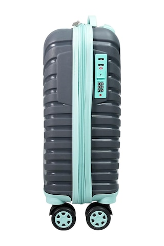 Pp Underseat Küçük Boy Gri-turkuaz Valiz 46x34x19 Cm 4 Tekerlek Şifreli Kilit Altın