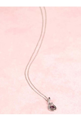 Brezza Lusso Jewelry Ametist Taşlı Minik Kalp Kadın Gümüş Kolye 45 CM