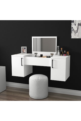 Arnetti Duvara Monte Mercan Aynalı Makyaj Masası Beyaz
