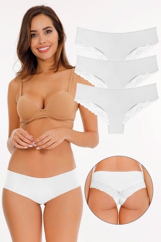 Sensu Kadın Lazer Kesim Dantelli Külot 3'lü Paket Set Beyaz - Kts2112 Beyaz