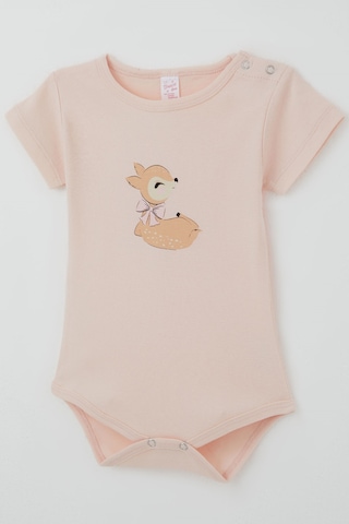 Breeze Kız Çocuk Çıtçıtlı Kısa Kollu Zıbın Body Sevimli Ceylan Baskılı 1-3 Yaş , Pudra