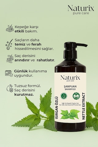 Naturix Isırgan Otu Özlü Tuzsuz Kepeğe Karşı Etkili Şampuan 600 ML
