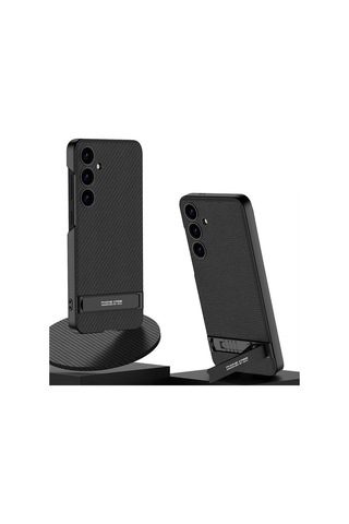Galaxy S24 Kılıf Zore Kamera Korumalı Leather Dikey Standlı Ays Kapak Siyah