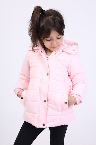 Toontoy Kız Çocuk Su İtici Kapüşonlu Fermuar Ve Çıtçıt Kapamalı Cepli Mont - İçi Suni Kürklü Açık Pembe