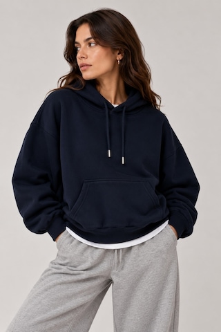 Vadon 1047 Kadın Kapüşonlu Kanguru Cepli 3 İplik Pamuklu Sweatshirt Lacivert