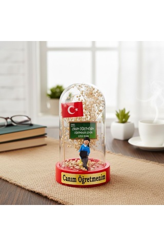Türk Bayraklı Ters Fanus - Öğretmenler Günü Hediyesi