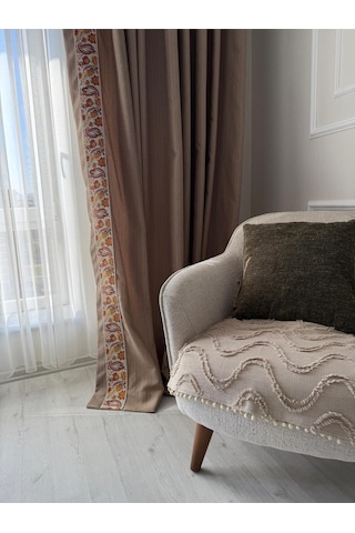 Diletto Oturma Yerini Kapatan Dalgalı Ponponlu Koltuk Örtüsü Berjer Örtüsü 70x95 Cm Vizon Vizon