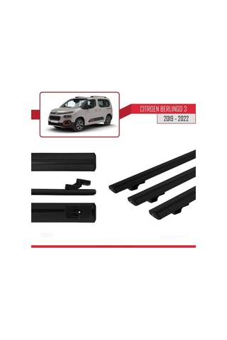 Citroen Berlingo 2019-2022 Arası İle Uyumlu Basic Model Ara Atkı Tavan Barı Siyah 3 Adet