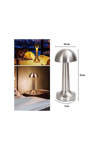 Ollevra Mantar Model Silver Renk Şarjlı Dokunmatik 3 Renkli Led Masa Lambası Gri