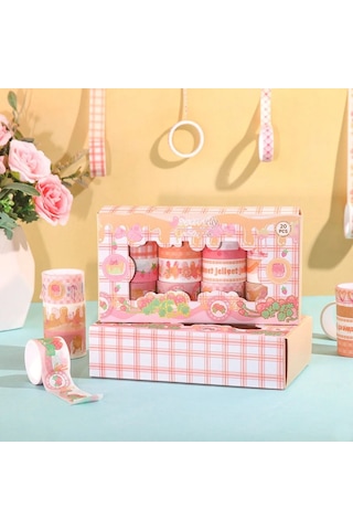 Dikdörtgen Vintage Washi Tape Bant Yapışkanlı Maskeleme Kağıdı Desenli Bant 20'li - Sweet Jelly 1